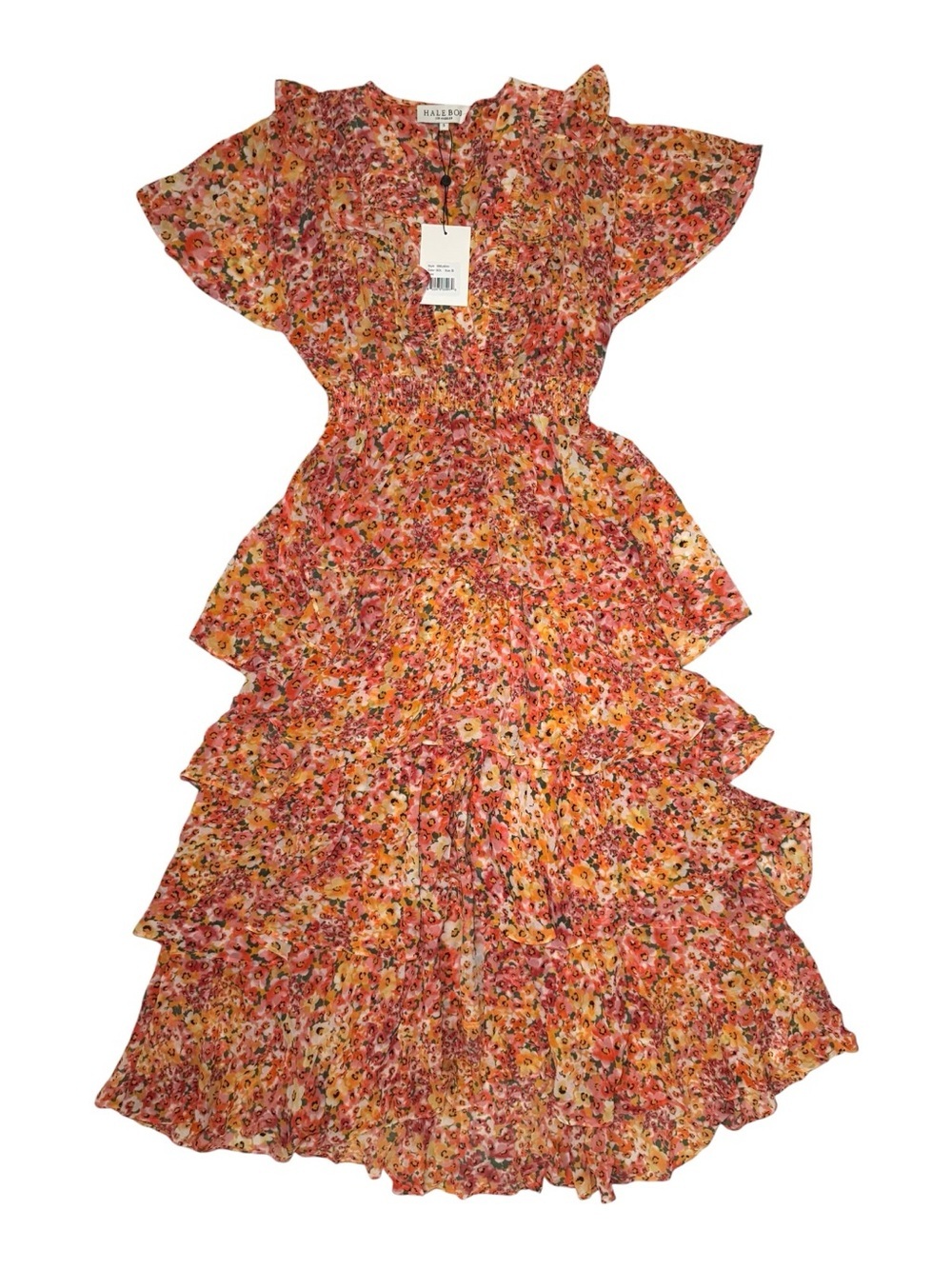 Hale Bob Sania Tiered Chiffon Maxi Dress Floral Ruffle Smocked Size S NWT - Picture 3 of 10